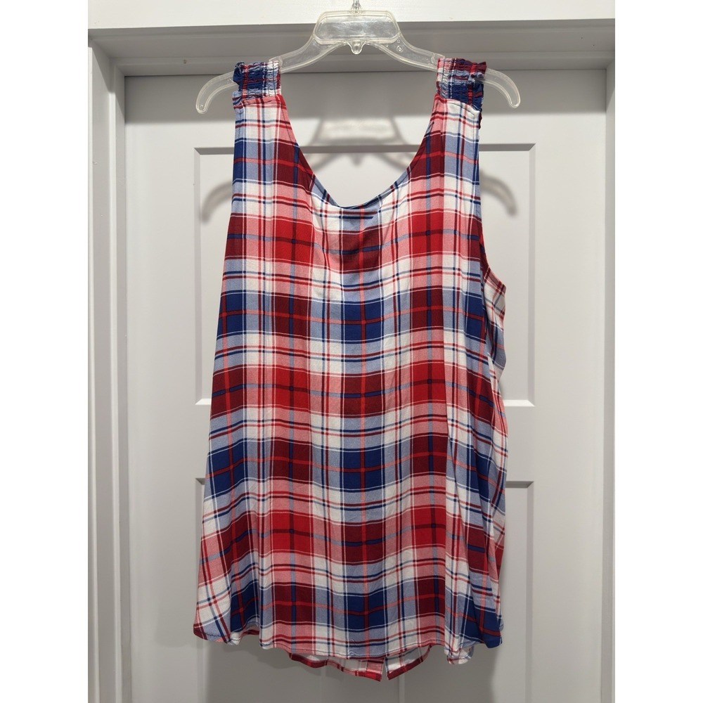 Torrid 3X Slub Button Front Tank Plaid Rayon Red White Blue ( 22-24) Top - Picture 3 of 6